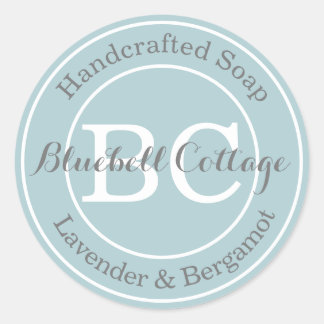 Elegant Modern Aqua Blue Monogram Handmade Soap Classic Round Sticker