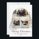 Elegant Modern Arch 3 Photo Collage Christmas Holiday Card<br><div class="desc">Showcase your favourite memories in this elegant 'Merry Christmas' design featuring a trendy arch-shaped 3-photo collage framed by hand-drawn pine trees. The sophisticated gold script typography and personalised family name add a premium,  timeless touch to your holiday greetings.</div>