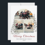 Elegant Modern Arch 3 Photo Collage Christmas Holiday Card<br><div class="desc">Showcase your favourite memories in this elegant 'Merry Christmas' design featuring a trendy arch-shaped 3-photo collage framed by hand-drawn pine trees. The sophisticated gold script typography and personalised family name add a premium,  timeless touch to your holiday greetings.</div>