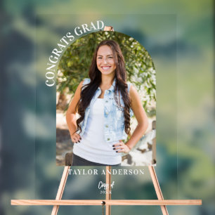 Elegant Modern Arch Photo Congrats Grad Graduation Acrylic Sign