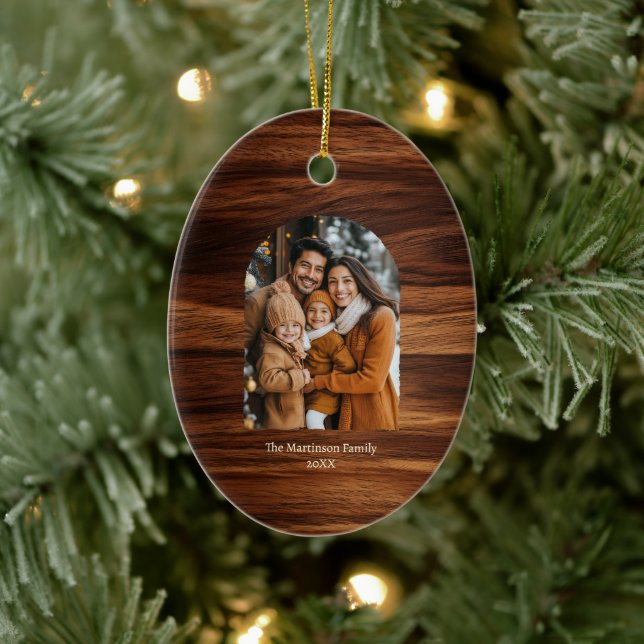 Elegant Modern Arch Photo Personalised Woodgrain  Ceramic Tree Decoration (Tree)