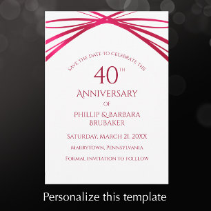 Elegant Modern Arch Ruby 40th Anniversary Party Save The Date