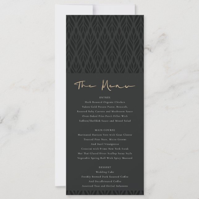 ELEGANT MODERN ART DECO BLACK GOLD WEDDING MENU INVITATION (Front)
