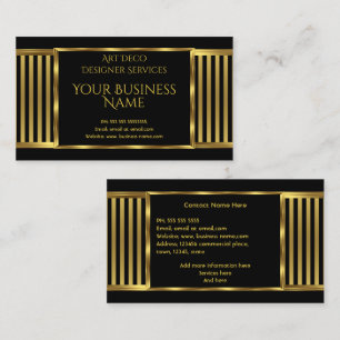 Elegant Modern Art Deco Gold Black Stripe 2 Business Card