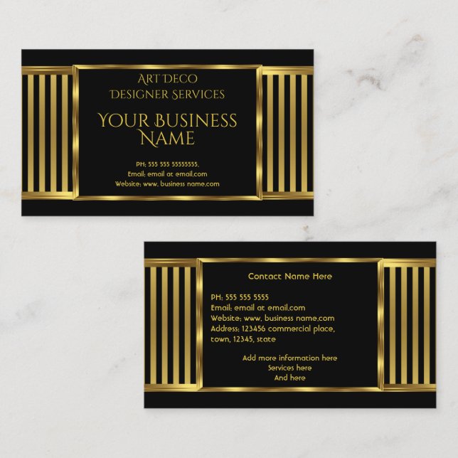Elegant Modern Art Deco Gold Black Stripe 2 Business Card (Front/Back)