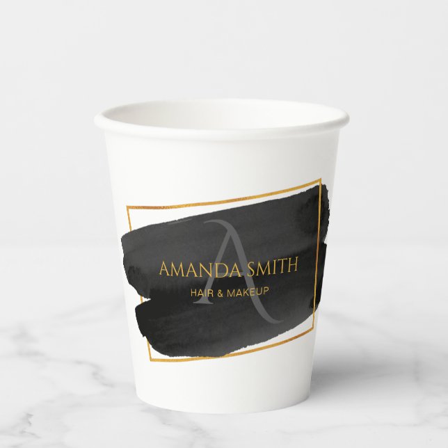 Elegant Modern  Artistic Black and Gold   Paper Cups (Front)