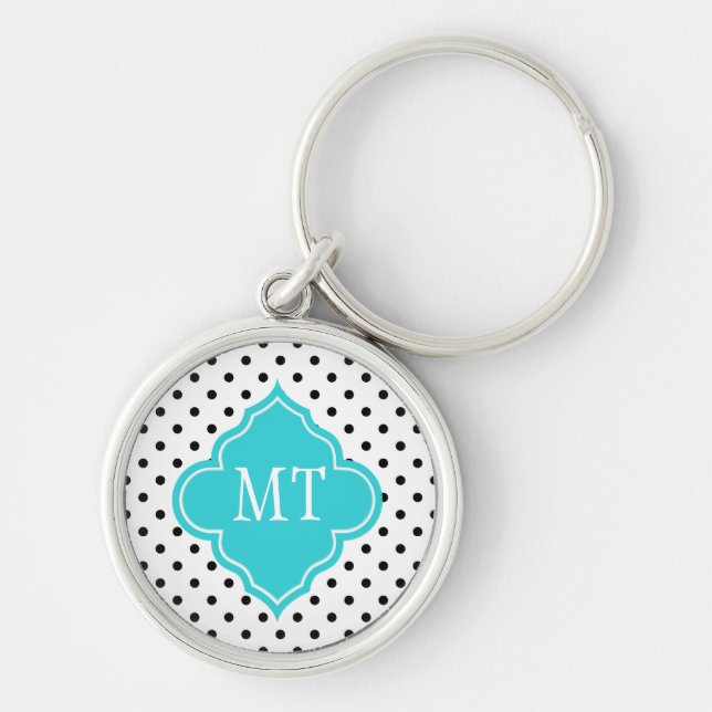 Elegant, modern B&W polka dots monogram Key Ring (Front)