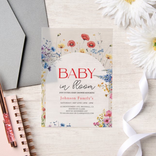Elegant  modern Baby In Bloom Shower spring  Invit Vellum Invitations (Wedding)