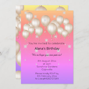 ELEGANT MODERN BALLOON BRIGHT PASTEL BIRTHDAY  INVITATION