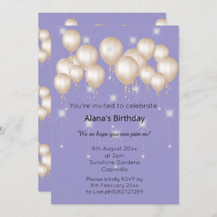 ELEGANT MODERN BALLOON LILAC PURPLE BIRTHDAY INVITATION