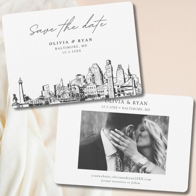 Elegant Modern Baltimore Save the Date Invitation (Baltimore save the date)
