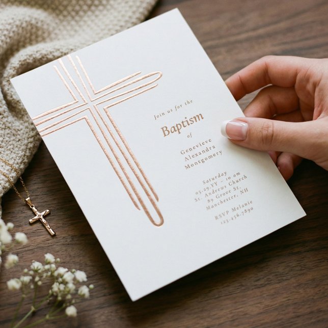 Elegant Modern Baptism Christening Religious Cross (Elegant Modern Baptism Christening Religious Cross Foil Invitation)