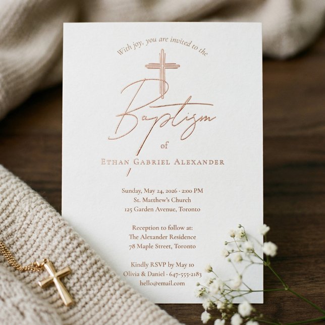 Elegant Modern Baptism Christening Religious Cross (Elegant Modern Baptism Christening Religious Cross Foil Invitation)
