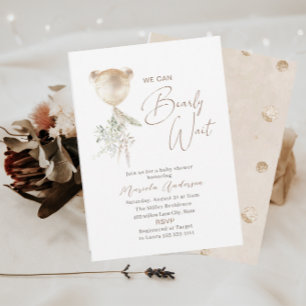 Elegant Modern Bear Wait Baby Shower Invitation