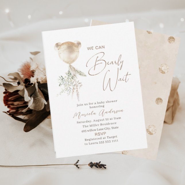 Elegant Modern Bear Wait Baby Shower Invitation (Creator Uploaded)