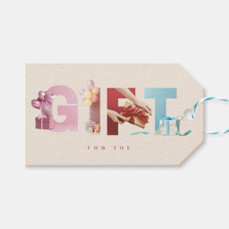 Elegant Modern Beige GIFT Photo Typography Overlay Tags