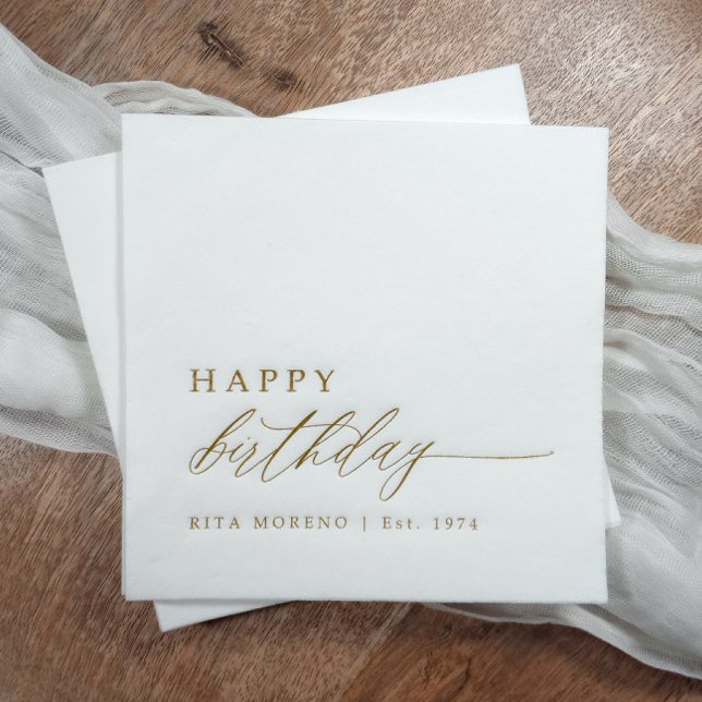 Elegant Modern Birthday Party Personalised Gold Foil Napkins (Elegant gold foil personalized birthday napkins - personalized cocktail napkins "happy birthday")