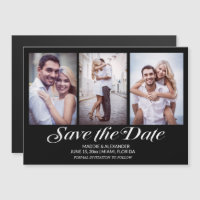 Elegant Modern Black 3 Photo Wedding Save The Date