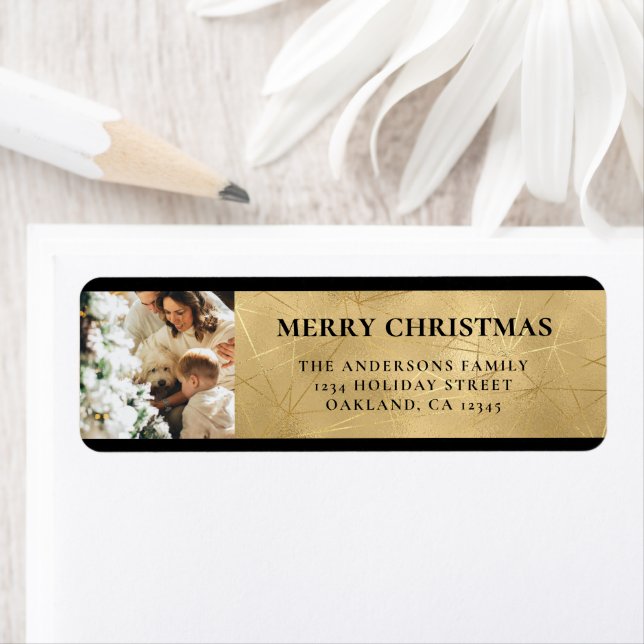 Elegant Modern Black and Faux Gold Christmas Photo (Insitu)
