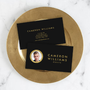 Elegant Modern Black and Faux Gold Profile Photo Business Card