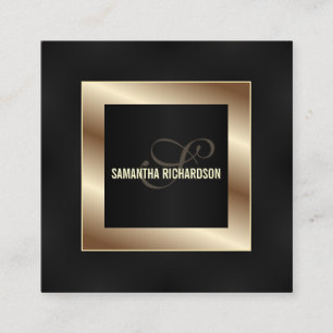 Elegant Modern Black And Faux Gold Script Square Business Card