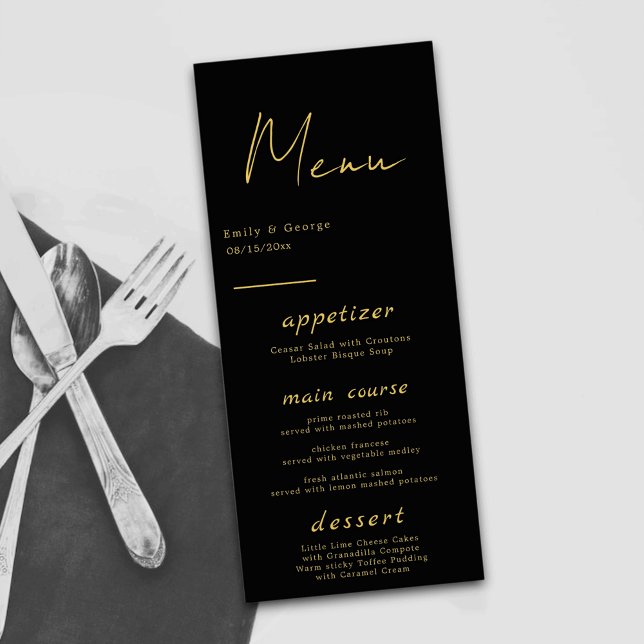 Elegant Modern Black And Gold Classy Chic Wedding Menu (Creator Uploaded)