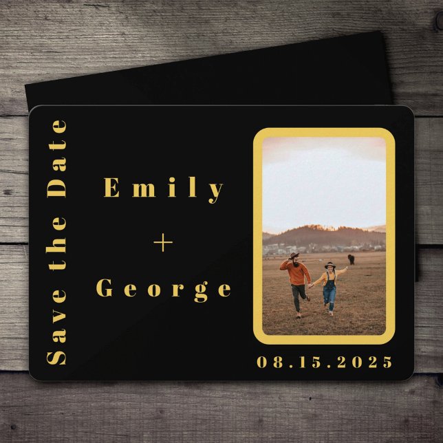 Elegant Modern Black And Gold Couple Photo Wedding Save The Date (Creator Uploaded)