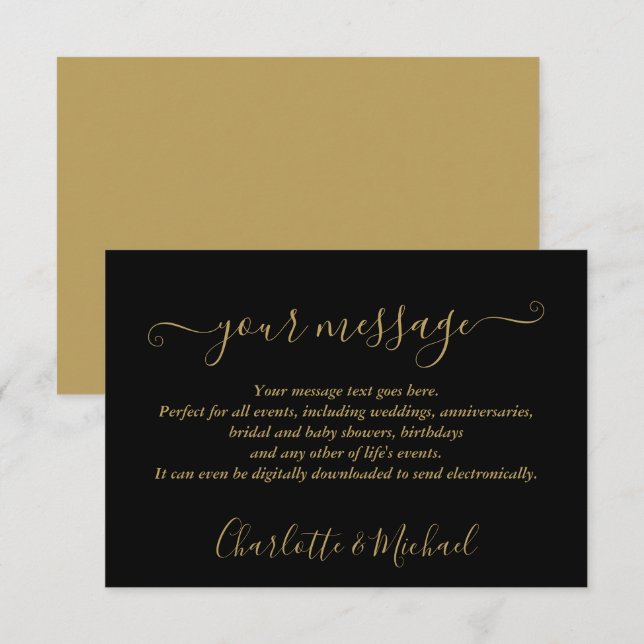 Elegant Modern Black And Gold Event Message Card (Front/Back)