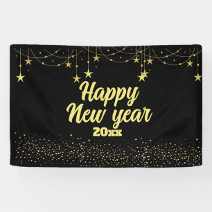Elegant Modern Black and Gold Happy New year  Banner