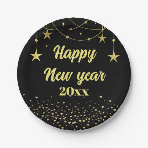Elegant Modern Black and gold Happy New year Paper Plate