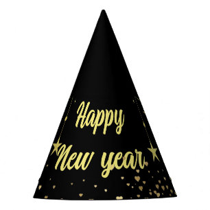 Elegant Modern Black and gold Happy New year  Party Hat