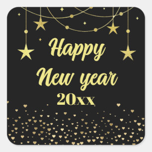 Elegant Modern Black and gold Happy New year Square Sticker