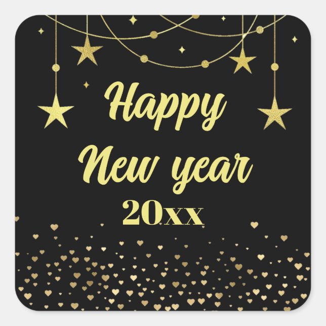 Elegant Modern Black and gold Happy New year  Square Sticker (Front)