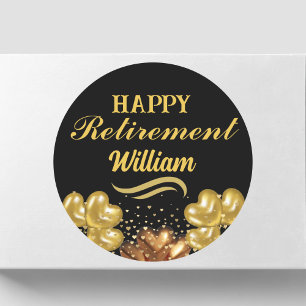 Elegant Modern Black and gold Happy Retirement Classic Round Sticker