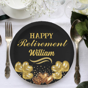 Elegant Modern Black and gold Happy Retirement Paper Plate