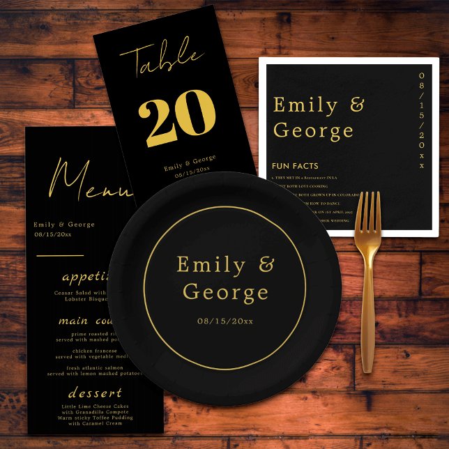 Elegant Modern Black And Gold Luxury Chic Wedding Paper Plate (Creator Uploaded)