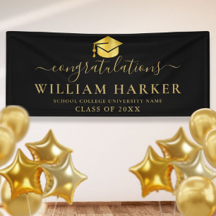 Elegant Modern Black And Gold Script Graduation Banner