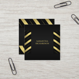 Elegant Modern Black And Gold Stripes Geometric Square Business Card