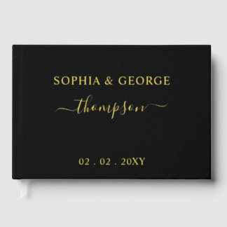 Elegant Modern Black and Gold Wedding Guest Book