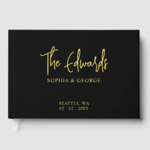 Elegant Modern Black and Gold Wedding Guest Book