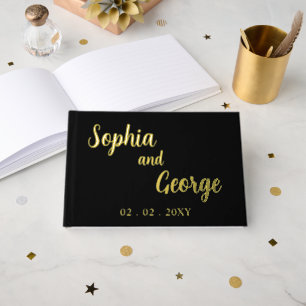 Elegant Modern Black and Gold Wedding Guest Book