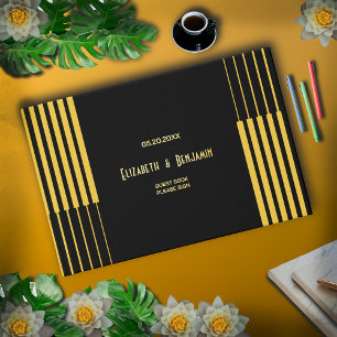 Elegant Modern Black And Gold Wedding  Guest Book