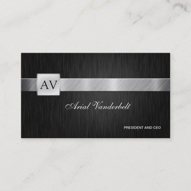 Elegant  & Modern Black and Silver Business Cards (Front)