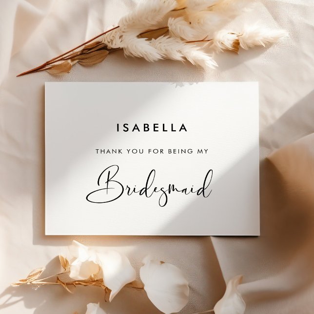 Elegant & Modern Black and White Bridesmaid Thank You Card (Creator Uploaded)