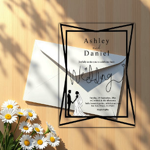 Elegant Modern Black And White Couple Wedding Acrylic Invitations