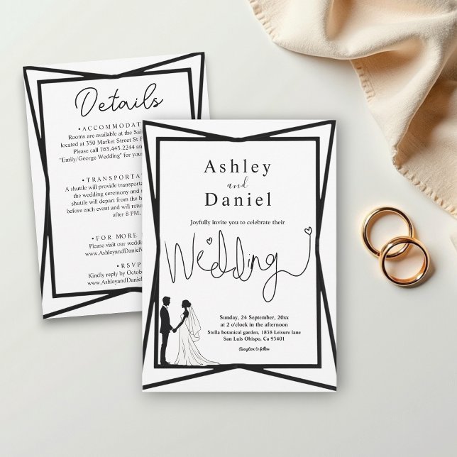 Elegant Modern Black And White Couple Wedding Invitation (Creator Uploaded)