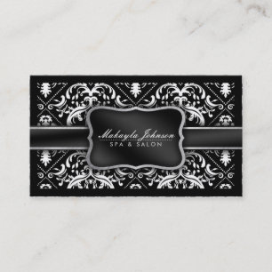Elegant Modern Black and White Damask Spa & Salon Business Card