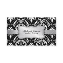 Elegant Modern Black and White Damask With Silver