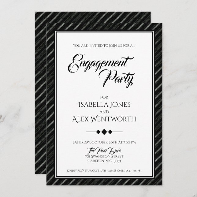 Elegant Modern Black and White Engagement Party Invitation (Front/Back)