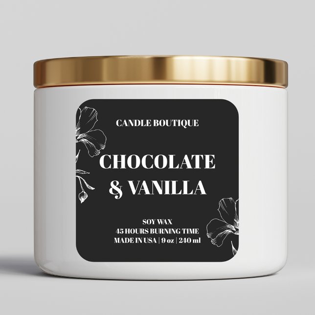 elegant modern black and white floral candle label (Creator Uploaded)